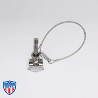 American 3/4" pipe slider with 5/8" pin and safety cable for film grip rigging.