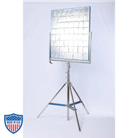 American 42" x 42" x 3/4" reflector with yoke for film grip and rigging on a metal stand