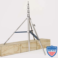 American Baby 3-Rise Steel Riser for film grip rigging, 3/4-inch x 30-inch, max height 12'5", on wooden blocks.