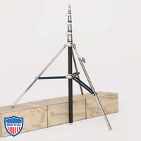 American Baby 3-Rise R/M leg grip rigging stand for film, adjustable height from 44" to 12'5", footprint 45", 12.25 lbs weight