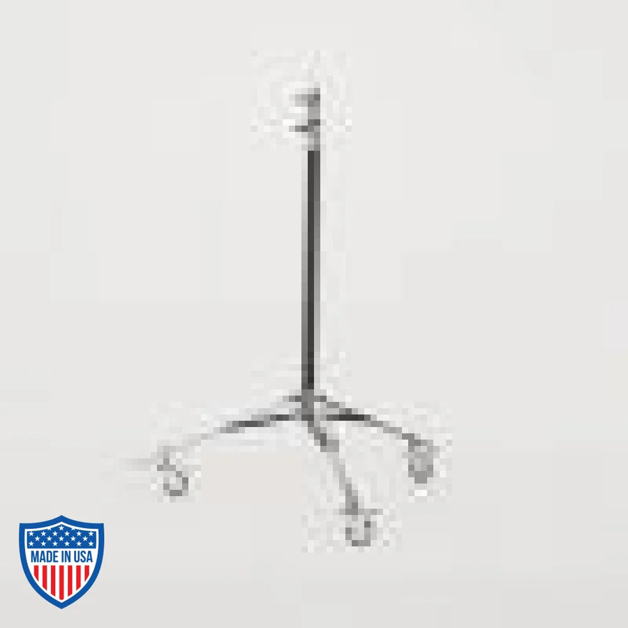 American Baby Roller 2-Rise film grip rigging stand, 3/4" x 24" leg, adjustable height from 4'2" to 9'8", footprint 4', weight 12.5 lbs.