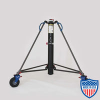 American BlackBird 220 crank stand for film grip and rigging with an 8-foot footprint and adjustable height on wheels