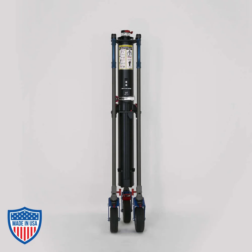 American BlackBird 220 crank stand for film grip rigging, adjustable from 6' to 17'10", weight 180 lbs, footprint 8'