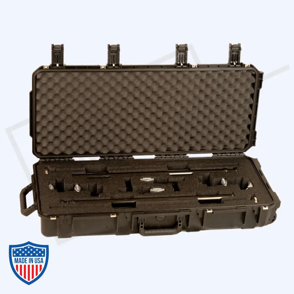 American DD Black Drop Down Slider Kit with Adjustable Drop Down, Leveling Pad, and SKB Box for film grip rigging.