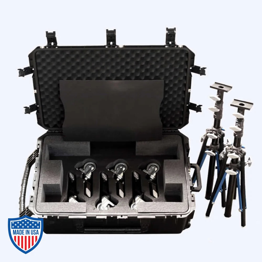 American DD Black Stand Kit for Sliders with Dana Dolly, rise stand, SKB case, and black aluminum legs for film grip and rigging