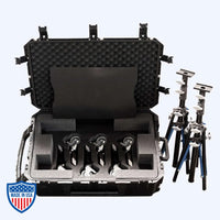 American DD Black Stand Kit for Sliders with Dana Dolly, rise stand, SKB case, and black aluminum legs for film grip and rigging