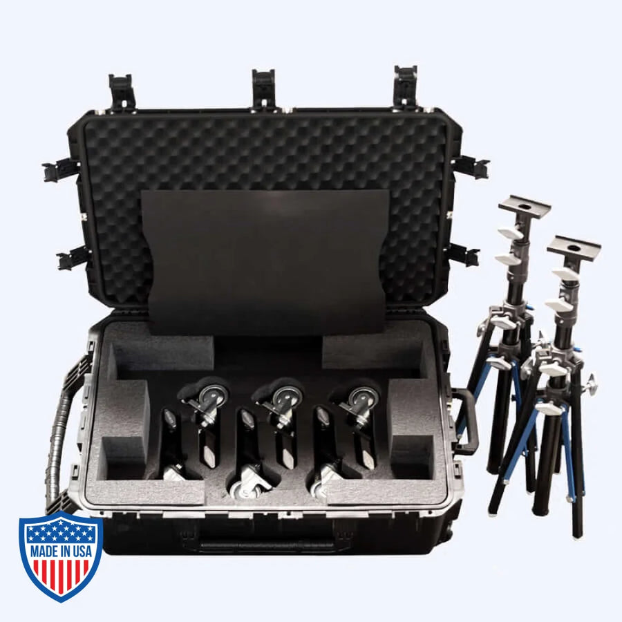 American DD Black Stand Kit for Sliders with Dana Dolly, rise stand, SKB case, and black aluminum legs for film grip and rigging