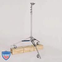 American H/D High Roller 3-Rise rigging stand for film grip, 1-1/4" x 36" leg R/M, adjustable height with wheels, 61 lbs