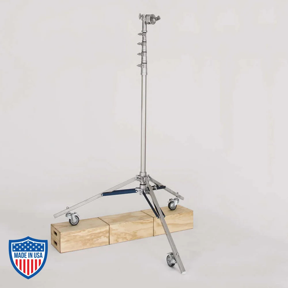 American H/D High Roller 4-Rise 1-1/4" x 36" leg rigging stand for film grip with adjustable height on wheels
