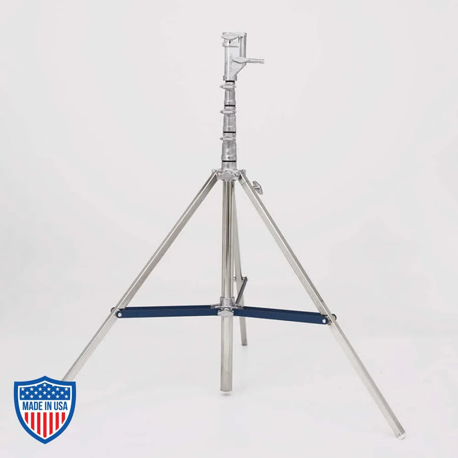 American Heavy Duty Combo 3-Rise R/M Leg 1" x 42" film grip rigging stand, Min Height 4'3", Max Height 14'3", Weight 30.5 lbs