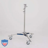 American Jr. Roller 2-Rise 1" x 25" R/M Leg for film grip and rigging with adjustable height and sturdy base on wheels.