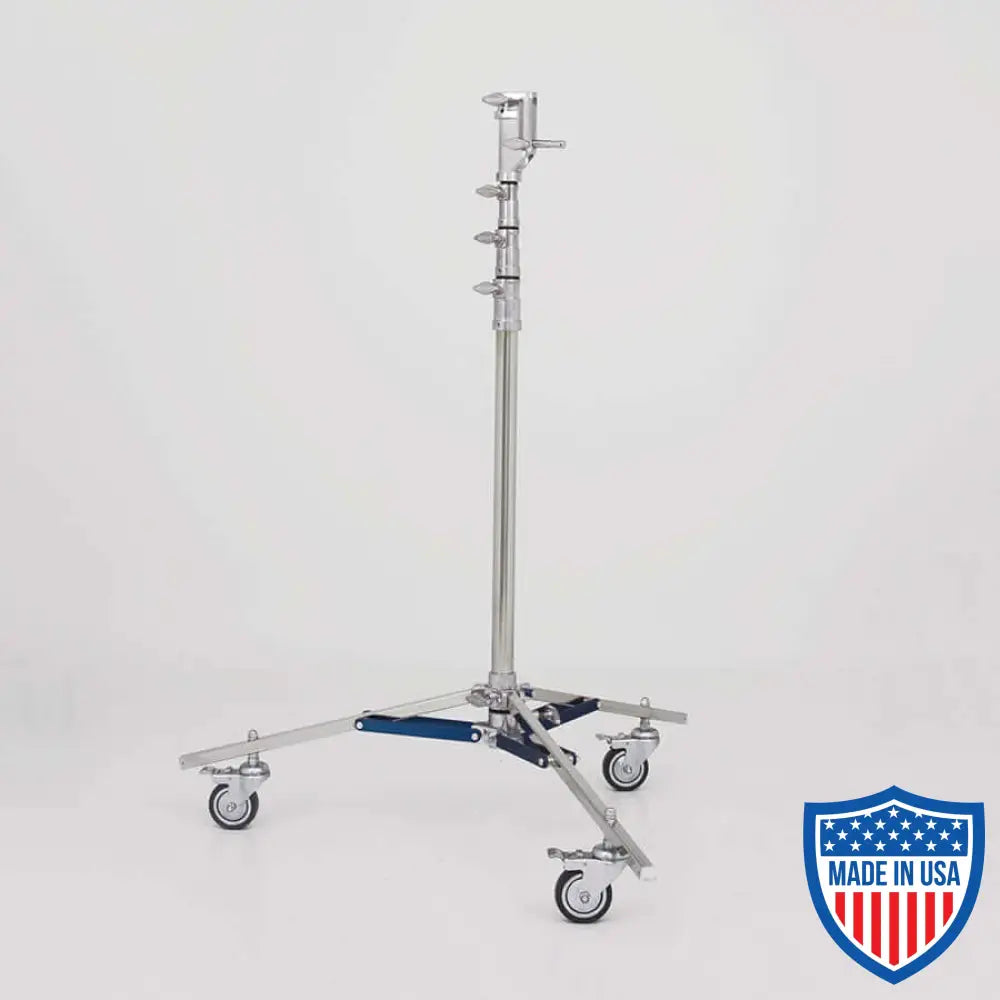 American Jr. Roller 3-Rise 1-inch x 25-inch R/M Leg used for film grip and rigging, max height 13'6" on sturdy caster wheels.