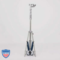 American Medium Roller 3-Rise Jr. Grip Head R/M Leg for film rigging with 5' footprint. Min height 5'4", max height 15'5". Weight 40 lbs.