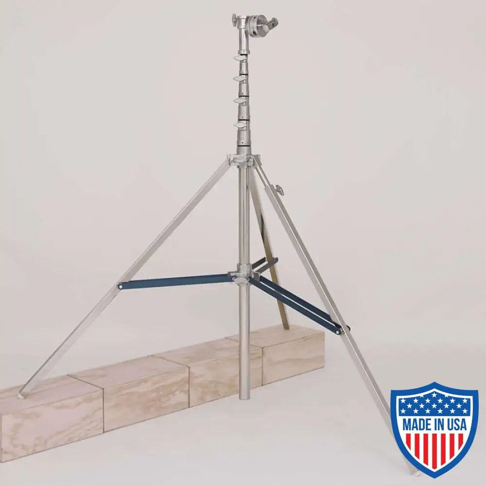 American Mombo Combo 4-Rise R/M Leg film rigging stand with 1-1/4-inch x 54-inch, 3 legs extended, and adjustable height.