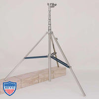 American Mombo Combo 4-Rise R/M Leg film rigging stand with 1-1/4" x 54", 3 legs extended, and adjustable height.
