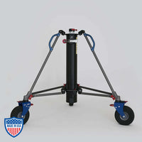 American Roadrunner 220 crank stand for film grip rigging, with a footprint of 6'2", adjustable height, and a weight of 145 lbs.