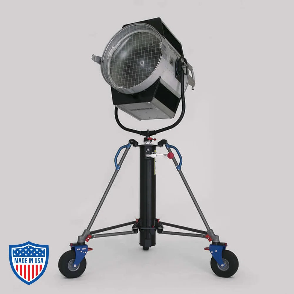 American Roadrunner 220 crank stand for film grip and rigging with adjustable height and wheeled base.