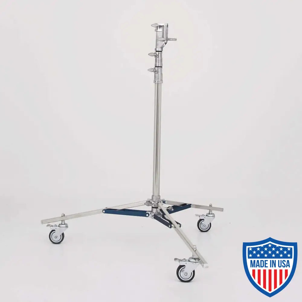 American Sr. Roller 2-Rise 1-inch x 29 1/4-inch, film grip rigging stand, footprint 5', min height 4'8", max height 11'1", weight 32 lbs.