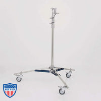 American Sr. Roller 2-Rise 1" x 29 1/4", film grip rigging stand, footprint 5', min height 4'8", max height 11'1", weight 32 lbs.