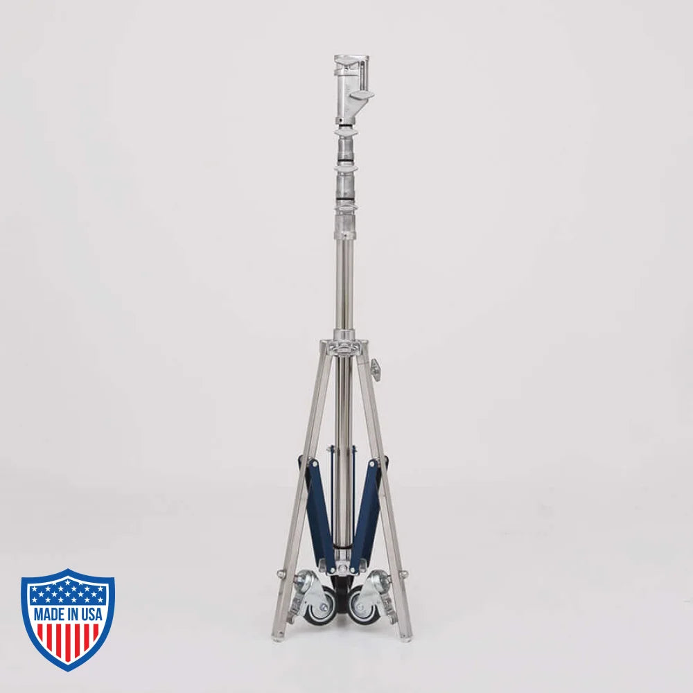 American Sr. Roller 3-Rise 1" x 29 1/4" R/M Leg rigging stand for film grip with adjustable height and sturdy footprint