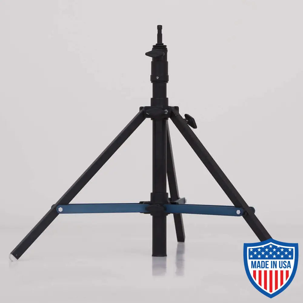 American Steadicam Stand with 1-Rise, 1-inch x 24-inch legs, black color, 12-inch straps, 38-inch diameter footprint for film grip rigging.