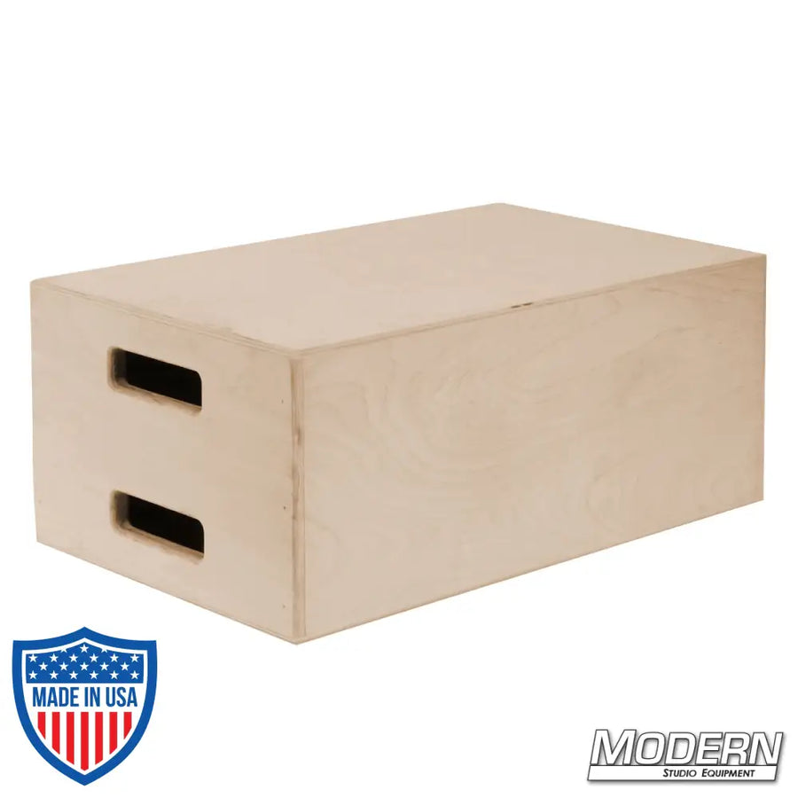 CNC cut birch apple box with smooth rounded edges for film grip and rigging tasks.