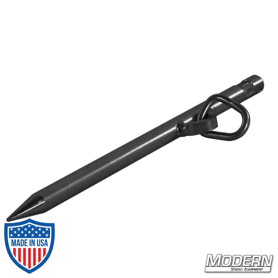 12" Baby Pin Spike with Swivel D-Ring for film grip and rigging in black zinc finish