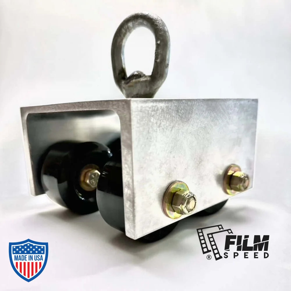 Beam cable trolley for film grip and rigging.