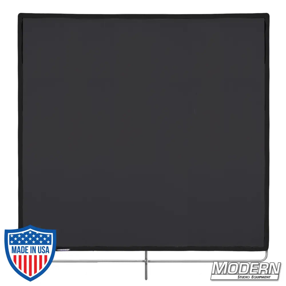 Black artificial silk scrim 48" x 48" on stainless frame for film grip and rigging, diffuses light and removes reflectance.