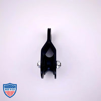 Black Film Micro Pulley CMI RP142 with anodized aluminum sideplates and nylon sheave for film grip rigging.