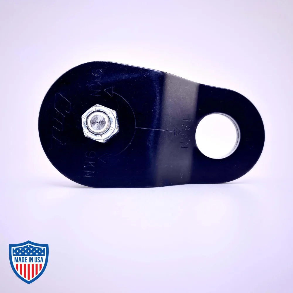 Black Film Micro Pulley CMI RP142 for rigging and grip applications with anodized aluminum sideplates and stainless steel axle