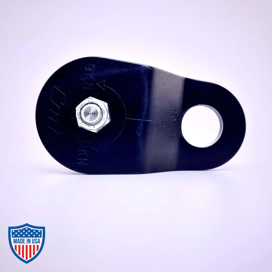 Black Film Micro Pulley CMI RP142 for rigging and grip applications with anodized aluminum sideplates and stainless steel axle