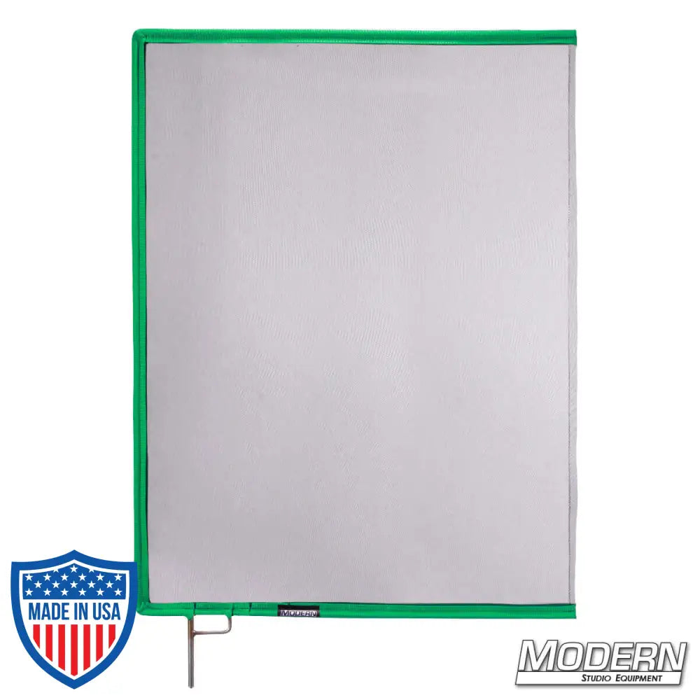 Black Single Scrim with green border, 0.6 stop material for film grip and rigging use, reduces light without altering pattern or color temperature.