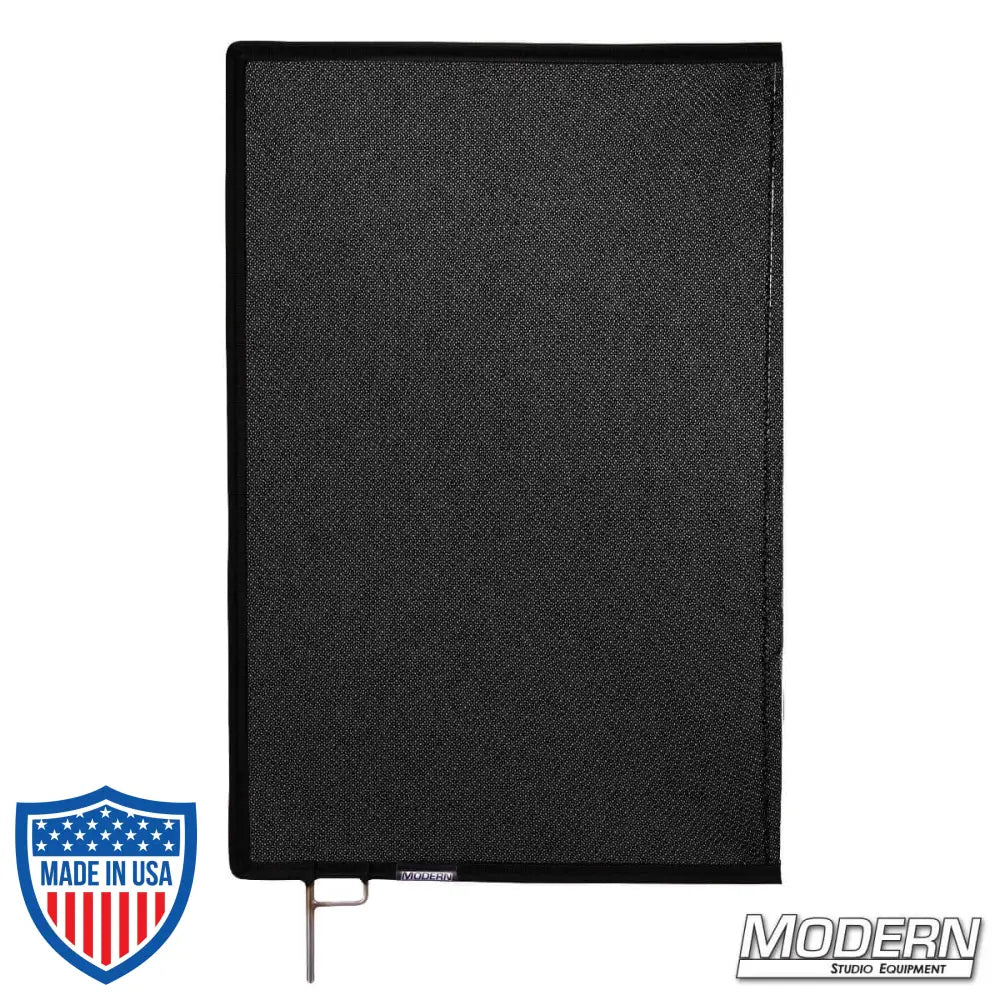 Black Triple Scrim with open end stainless steel frame, ideal for film grip and rigging, reducing light by 1.8 stops without color change.