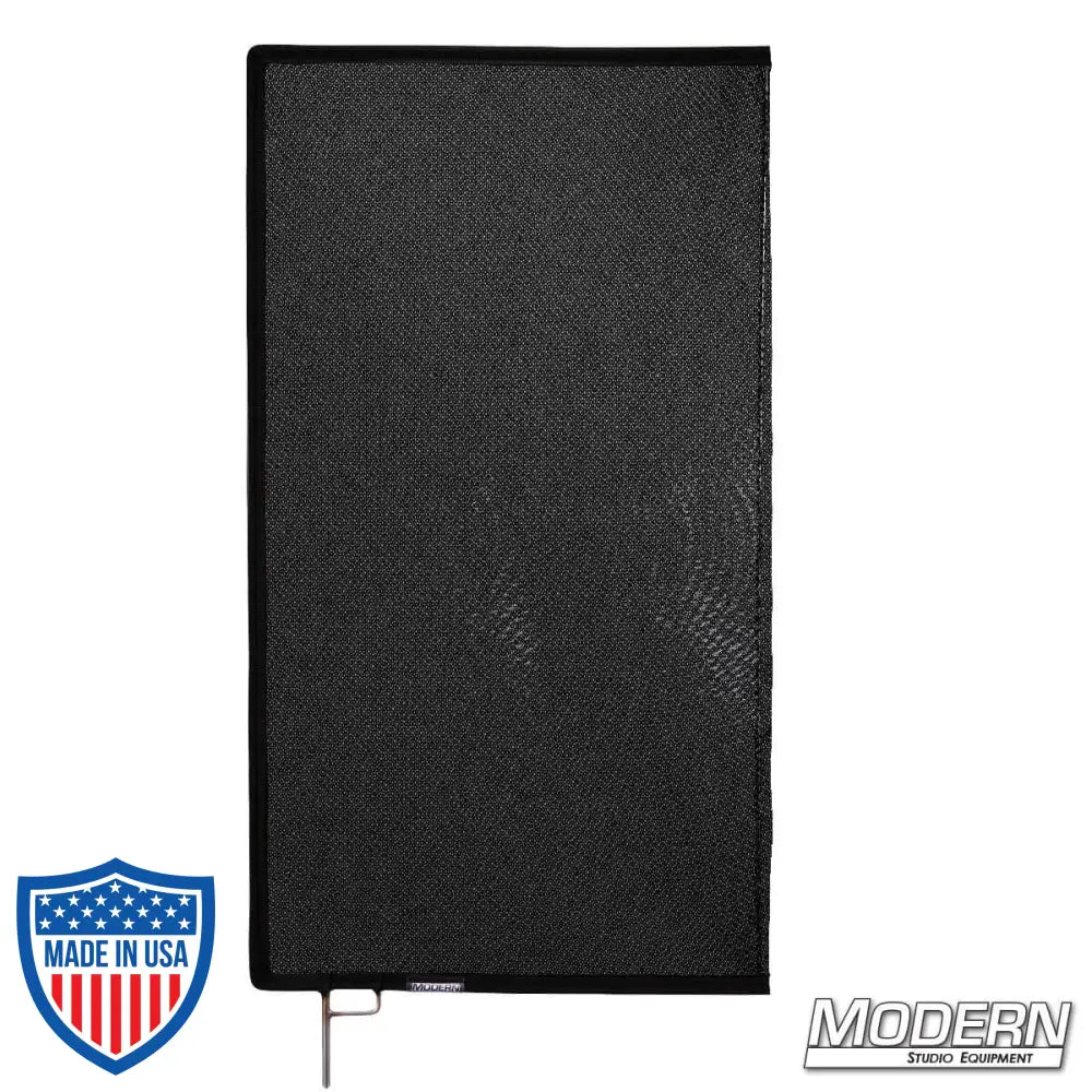 Black Triple Scrim with stainless steel frame, 1.8 stop material for film grip rigging, reduces light without altering color temperature