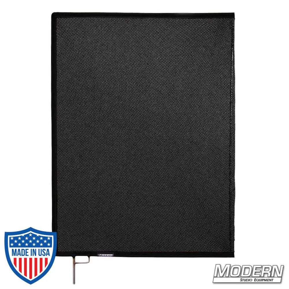 Black Triple Scrim with stainless steel frame, 1.8 stop material for film grip rigging. Reduces light without altering pattern or color temperature.