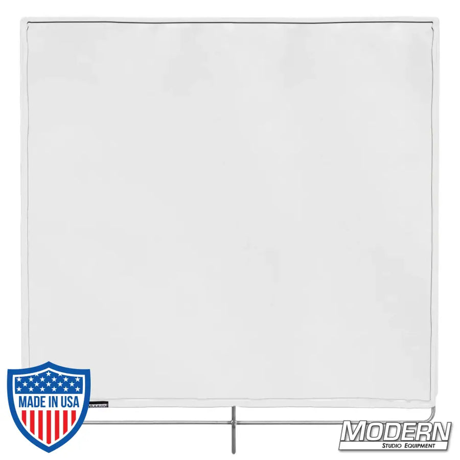 Bleached Muslin on 304 military-grade steel frame for film grip rigging, 48"x48", soft light bounce with heavy diffusion.