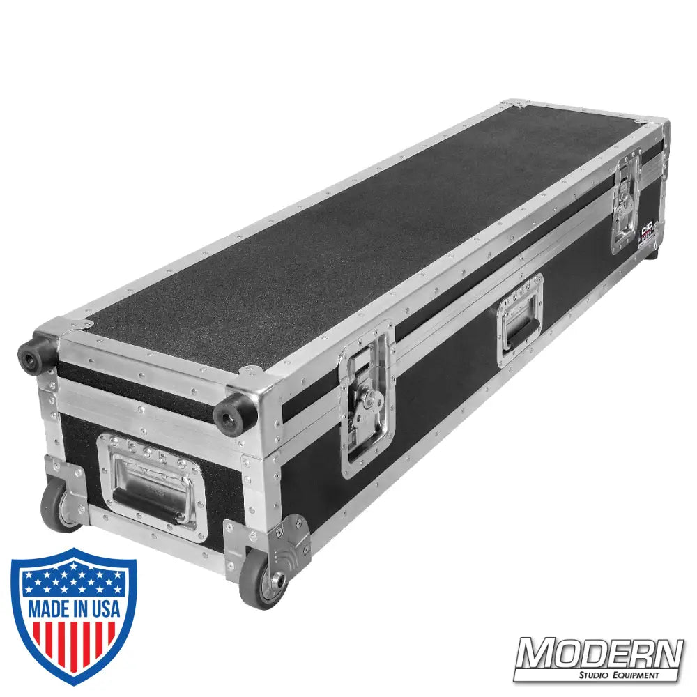 Durable rolling camera slider case for film grip rigging with secure metal locks and wheels.