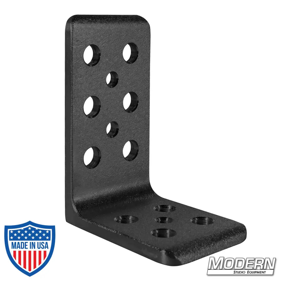 Black anodized 3x4 inch Cheese L-Plate with multiple rigging holes for film grip and rigging needs