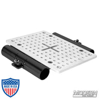 Cheese plate with 3/8-inch slot and two 1-1/2-inch slider brackets, black zinc film rigging grip equipment for hood mount.