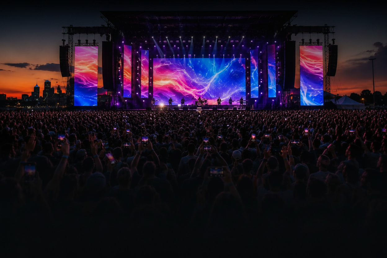 Concert stage banner with subtle black fade at top only