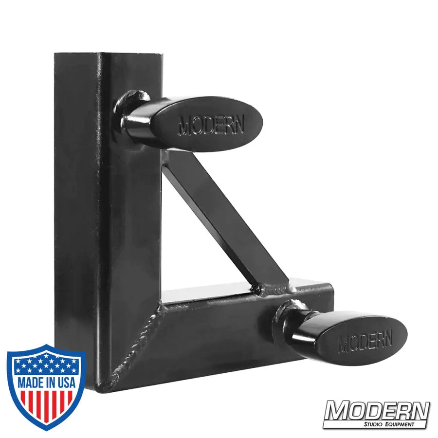 Corner fitting for 1-inch square tube with T-handles, black zinc finish, used in film grip and rigging to create 90-degree aluminum frames.