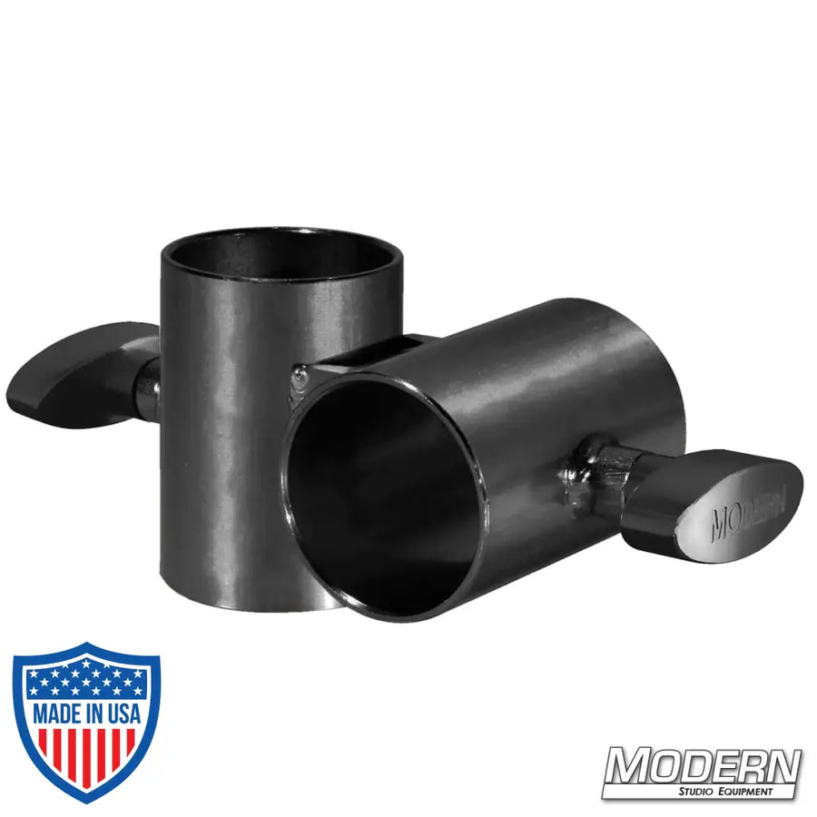 Cross for 1-1/2-inch Speed-Rail® - Black Zinc with T-Handles for film grip and rigging. 90° bracket joining two pieces of aluminum Speed-Rail®.
