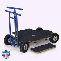 Doorway Dolly with push bar, pull handle, side boards, and expanding rear wheels for film grip and rigging equipment