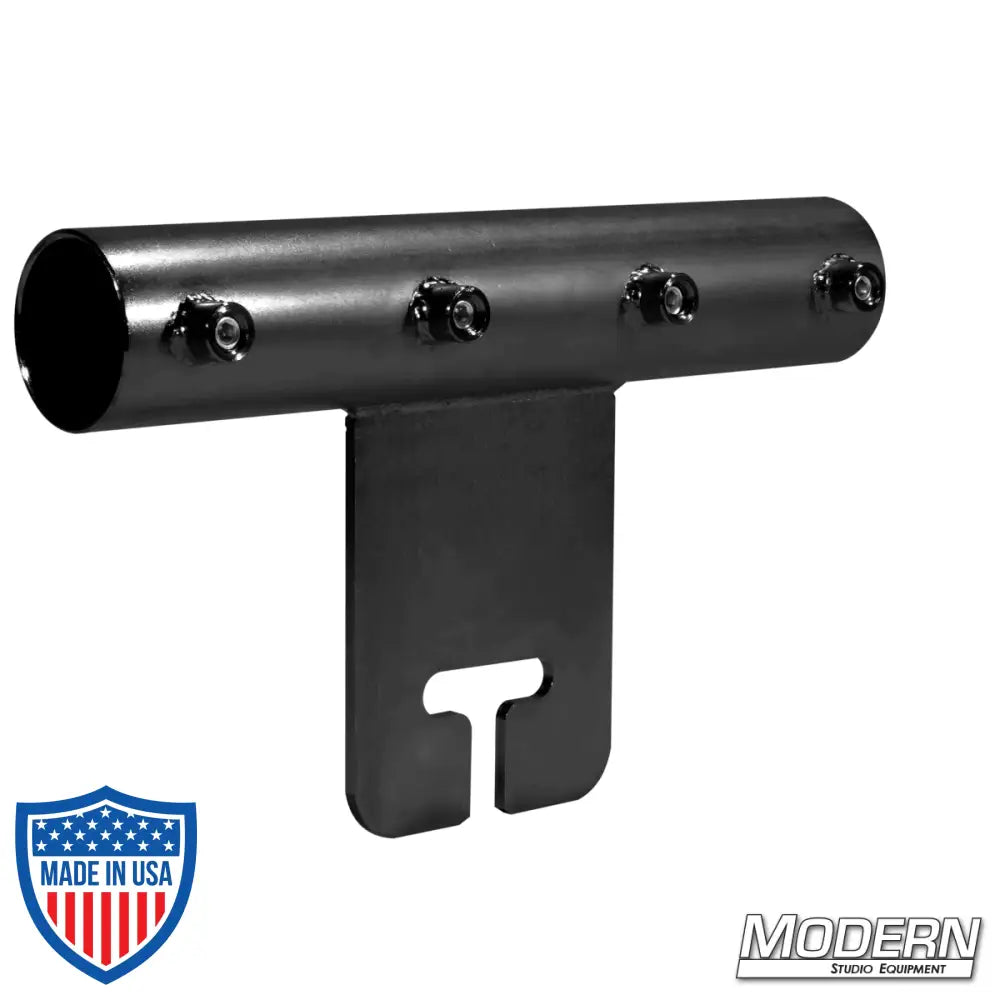 Black zinc Ear for 1-1/2-inch Speed-Rail® with set screws, used for film grip rigging, attaches Schedule 40 aluminum Speed-Rail® to gobo head