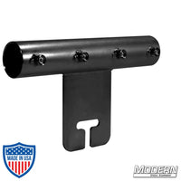 Black zinc Ear for 1-1/2-inch Speed-Rail® with set screws, used for film grip rigging, attaches Schedule 40 aluminum Speed-Rail® to gobo head