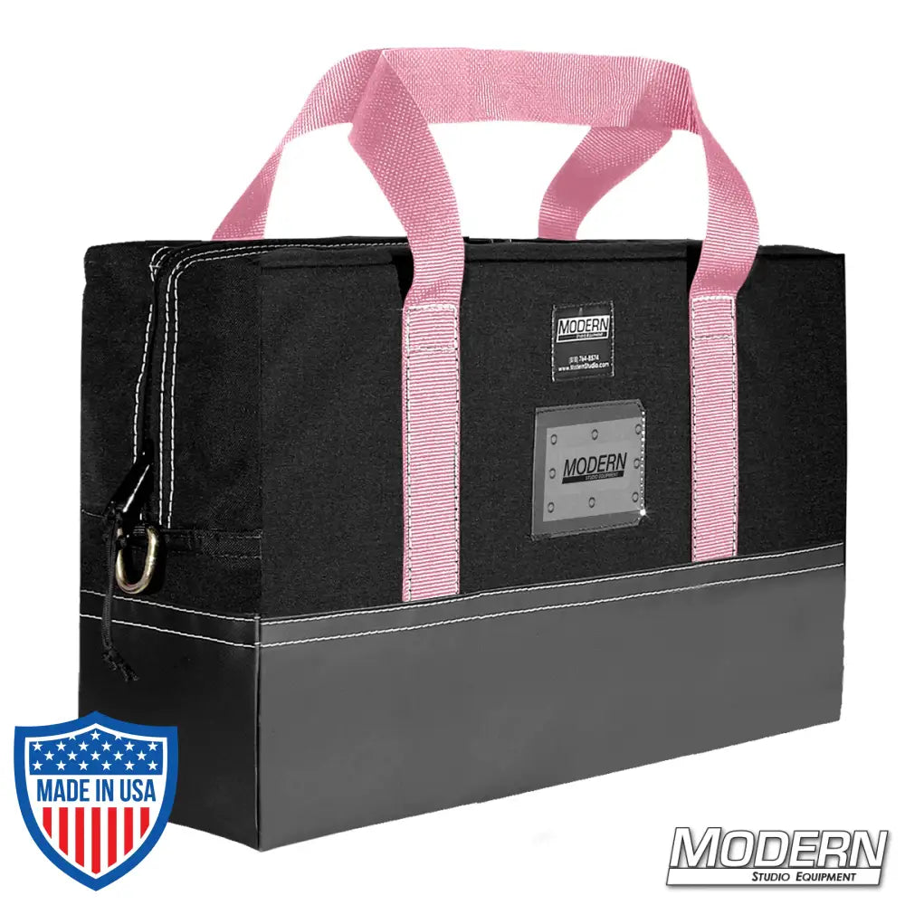 Black Flag Bag with Pink Handles for Film Grip Rigging - 12" x 18" Size, Cordura Fabric, Zippered Closure, Coroplast Lined, by Modern Studio Equipment