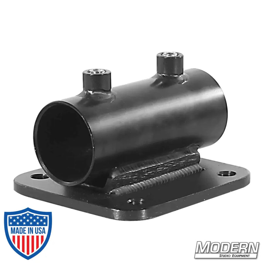 Horizontal receiver with flat plate for 1-1/4-inch Speed-Rail®, black zinc, used in film grip and rigging equipment.