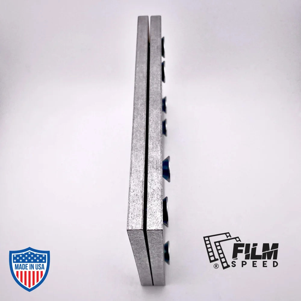 I-Beam Side Splice for 6" x 4" x .35/.21/.30" beams, used in film grip rigging, sometimes called a fish plate, side view.