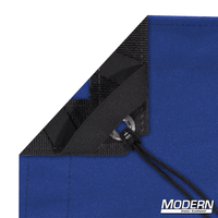 Blue waterproof textile for film grip and rigging, featuring webbing, grommets, ties, elastic corners, and a storage bag.